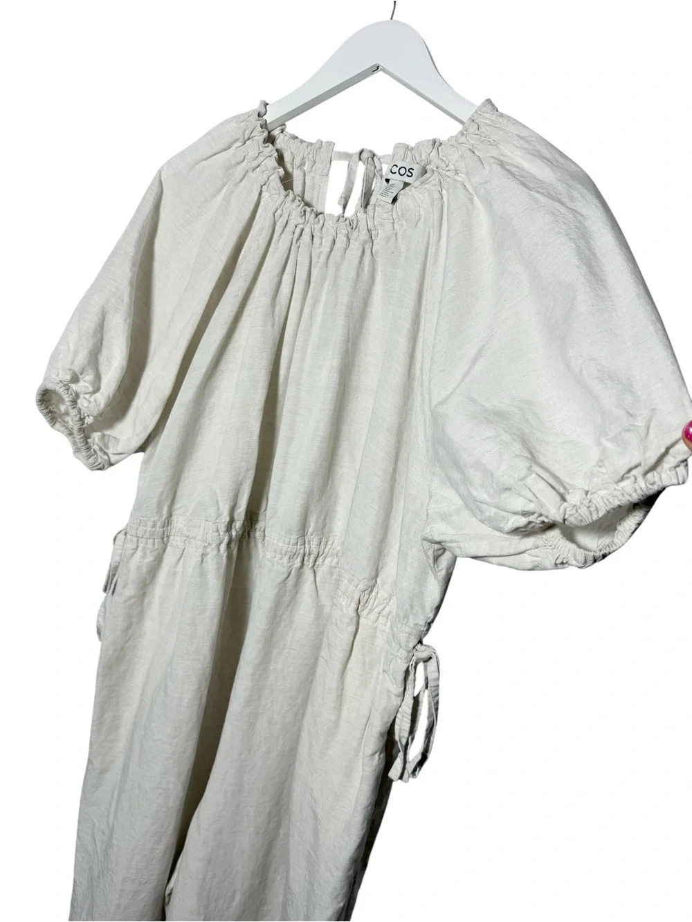 COS Puff Sleeve Jumpsuit Linen Blend Natural Light Beige Size Small